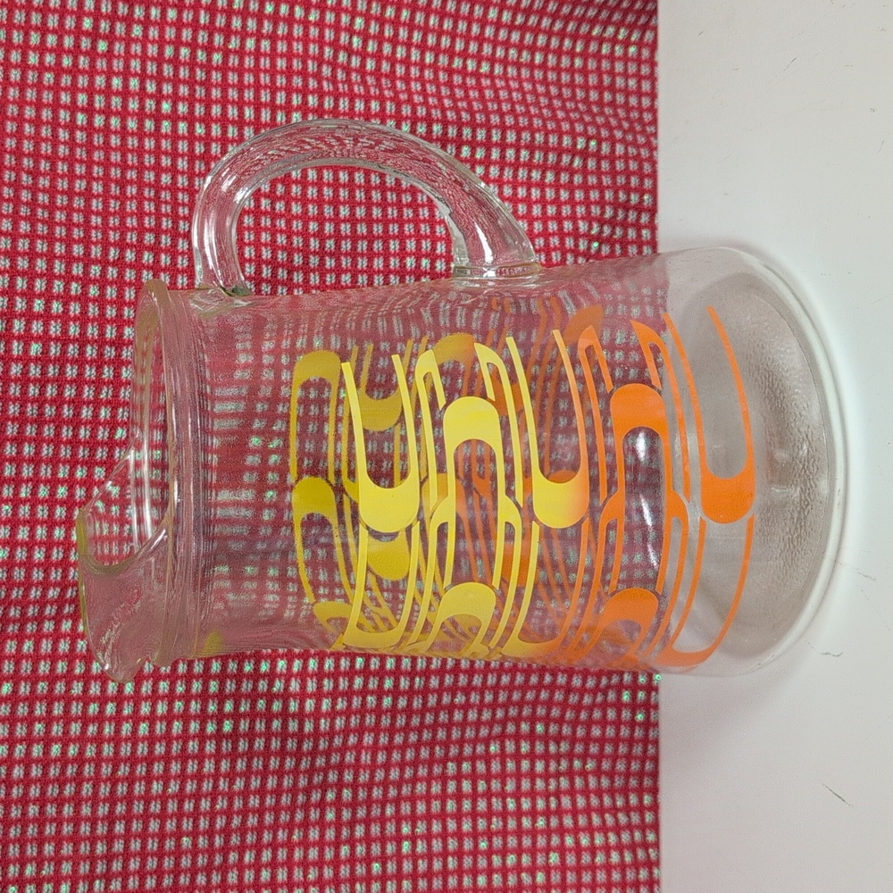 Vintage Anchor Hocking Glass Pitcher Yellow and Orange Striped MCM